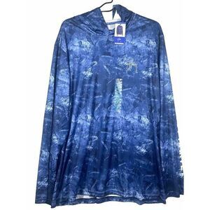 Guy Harvey‎ Hoodie Shirt Mens XXL Blue Long Sleeve Lightweight Outdoor Fishing